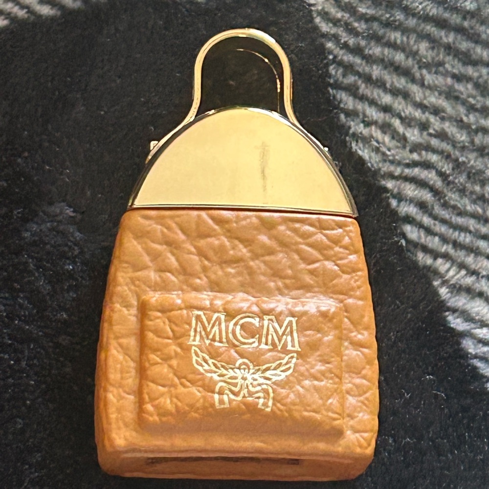 MCM Tan leather gold mini monogrammed bag charm